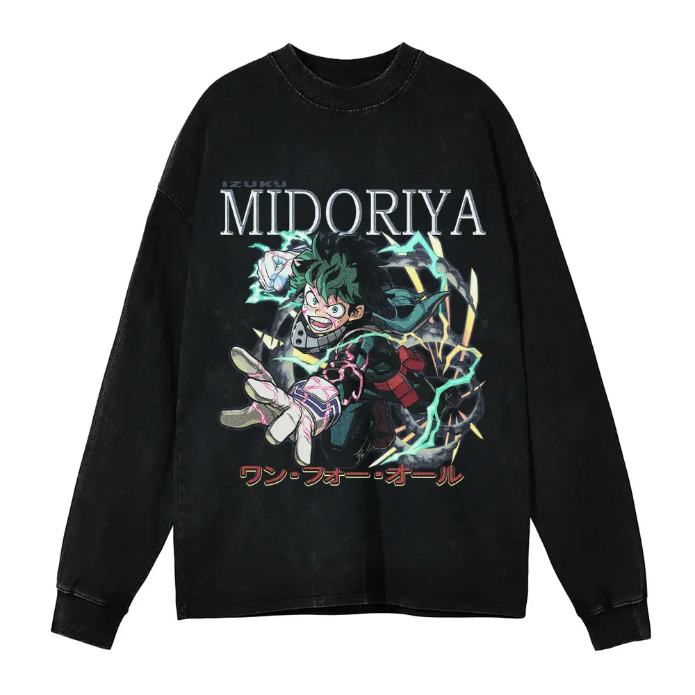 Inheritor Of One For All Acid Wash Oversized Long Sleeve Shirt