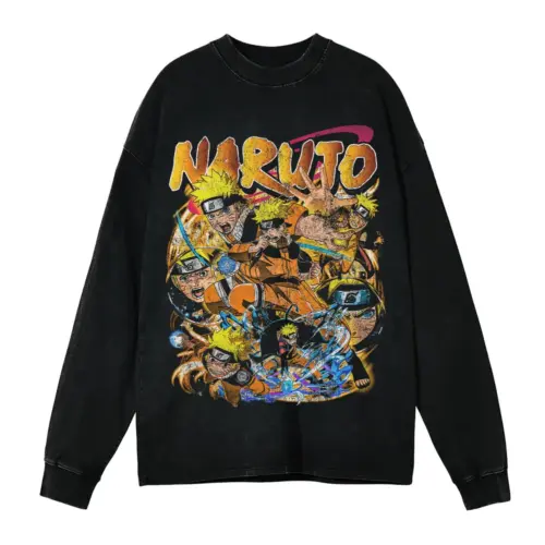 Ninja Academy Days Acid Wash Oversized Long Sleeve Shirt