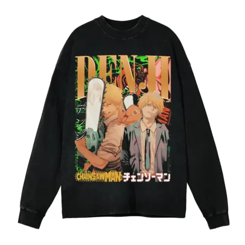 The Chainsaw Man Acid Wash Oversized Long Sleeve Shirt