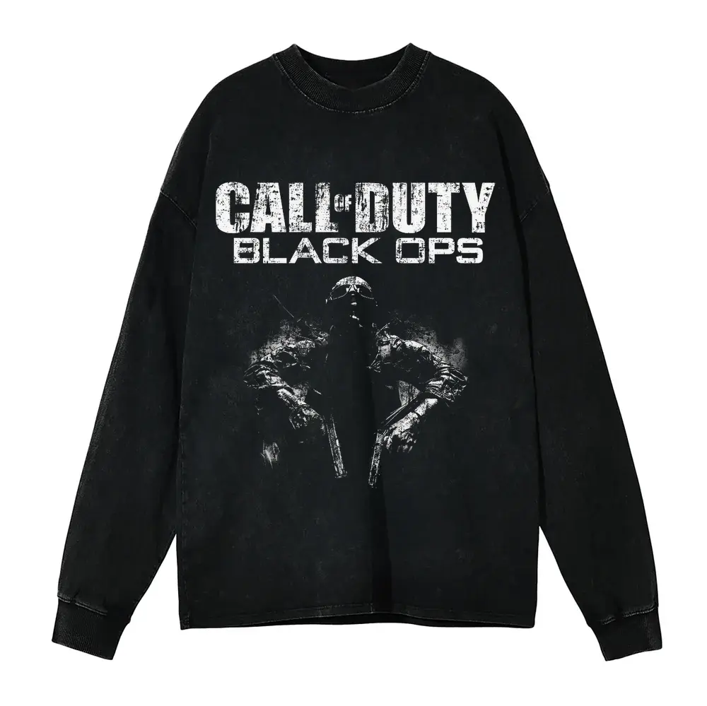 Call Of Duty Black Ops Acid Wash Oversized Long Sleeve Shirt
