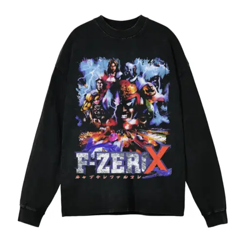 F Zero X Racers Acid Wash Oversized Long Sleeve Shirt
