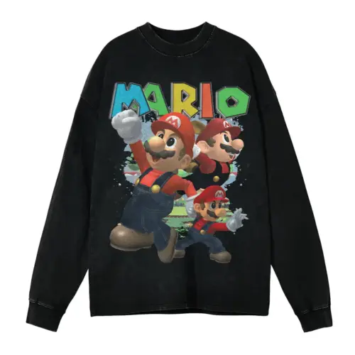 Mario The Superstar Acid Wash Oversized Long Sleeve Shirt