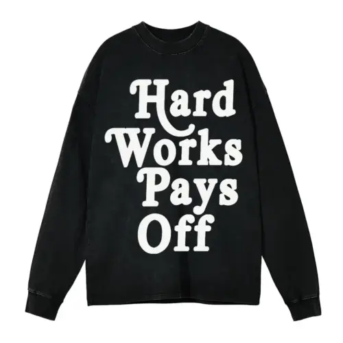 Hard Work Pays Off Acid Wash Oversized Long Sleeve Shirt