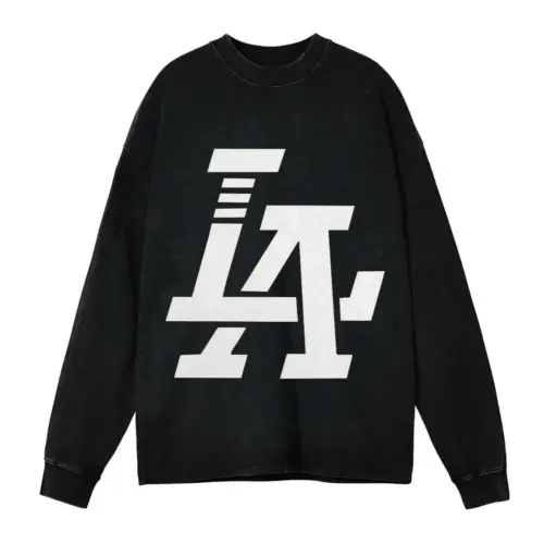 Los Angeles Interlocked Acid Wash Oversized Long Sleeve Shirt