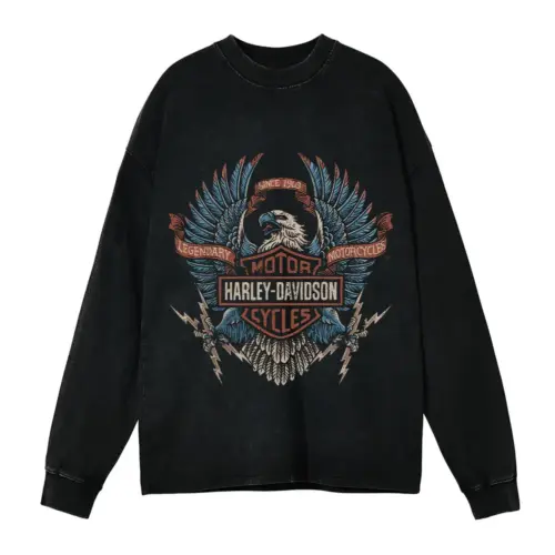 Harley Davidson Motor Wings Acid Wash Oversized Long Sleeve Shirt
