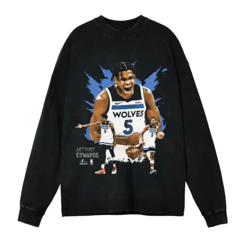 Anthony Edwards Timberwolves Franchise Star Acid Wash Oversized Long Sleeve Shirt