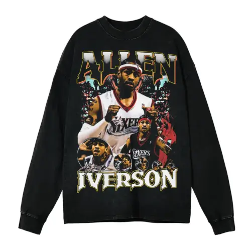 Allen Iverson The Answer In Philly Acid Wash Oversized Long Sleeve Shirt