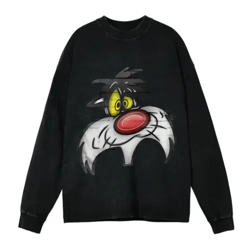 Sufferin Succotash Acid Wash Oversized Long Sleeve Shirt