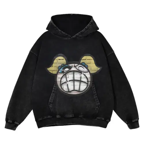 Belligerent Unibrow Acid Wash Oversized Hoodie