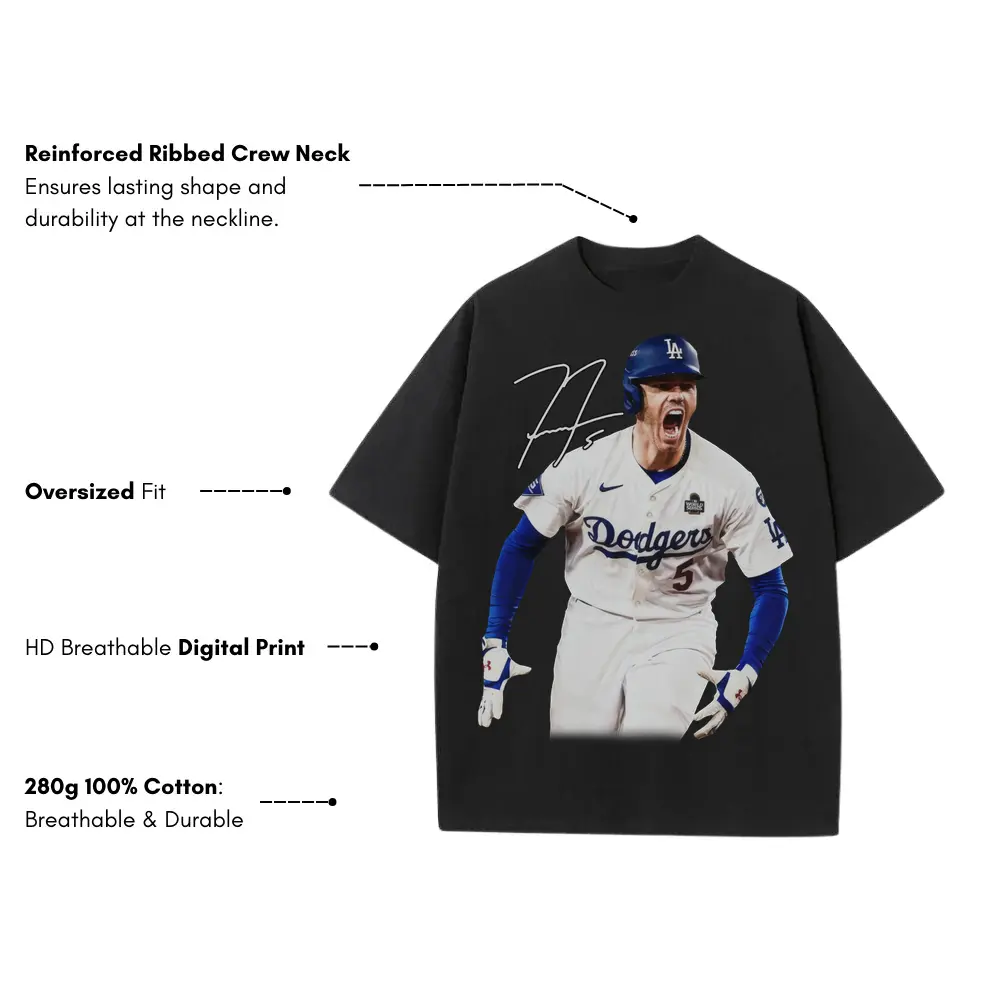 Freddie Freeman 'Dodgers' Heavyweight Oversized Black Graphic Tee - Image 4