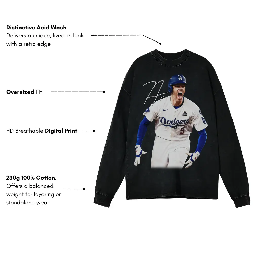 Freddie Freeman 'Dodgers' Acid Wash Oversized Long Sleeve Shirt - Image 4