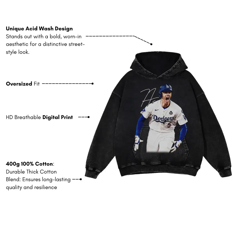 Freddie Freeman 'Dodgers' Acid Wash Oversized Hoodie - Image 4