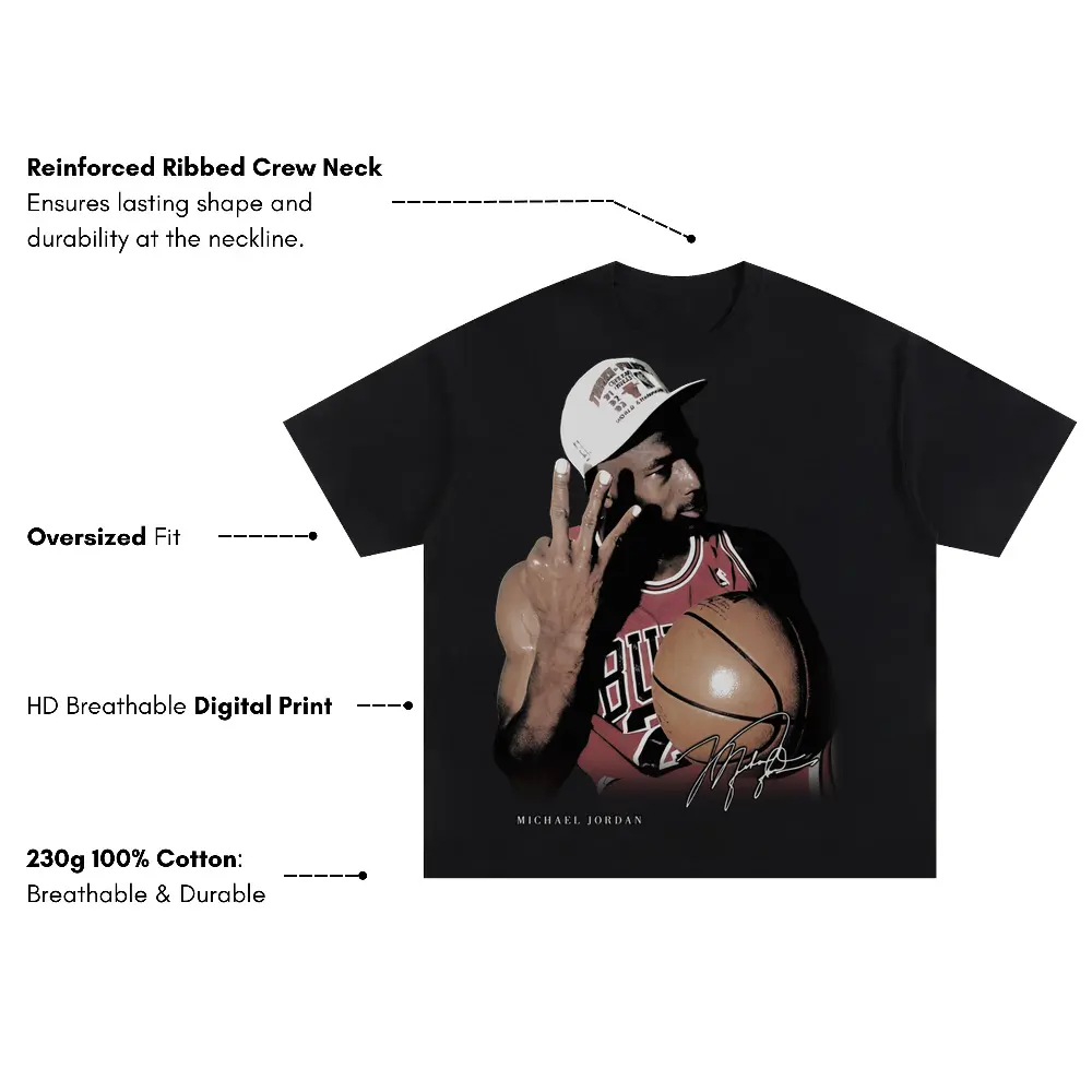 Michael Jordan Three Fingers Up Oversized Black Graphic Tee - Image 4