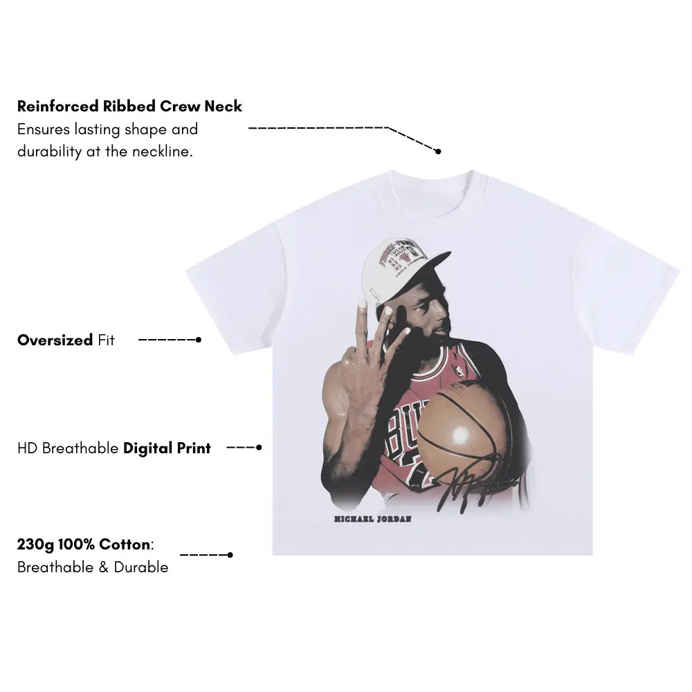 Michael Jordan Three Fingers Up Oversized White Graphic Tee - Image 4
