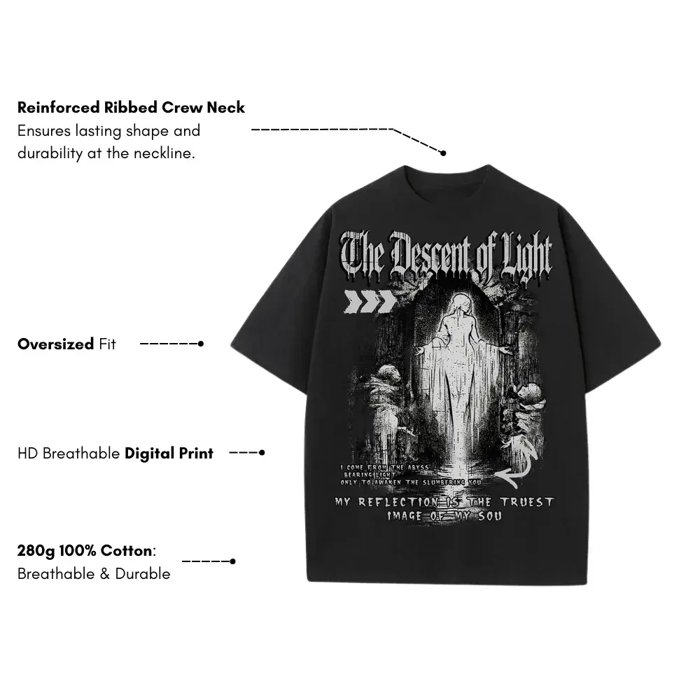 The Descent Of Light Heavyweight Oversized Black Graphic Tee - Image 4