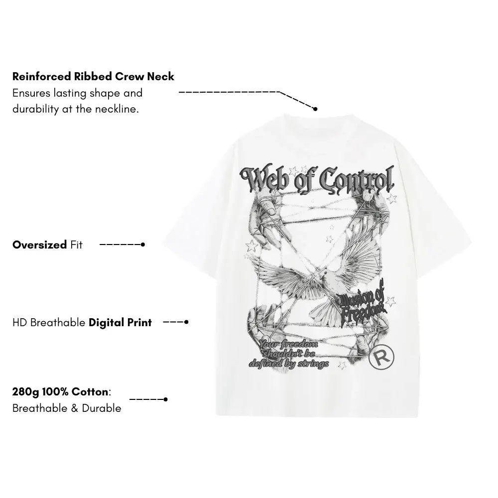 Web Of Control Heavyweight Oversized White Graphic Tee - Image 4