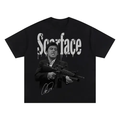Scarface 'Machine Gun' Oversized Black Graphic Tee