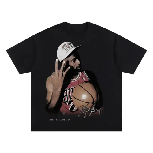Michael Jordan Three Fingers Up Oversized Black Graphic Tee