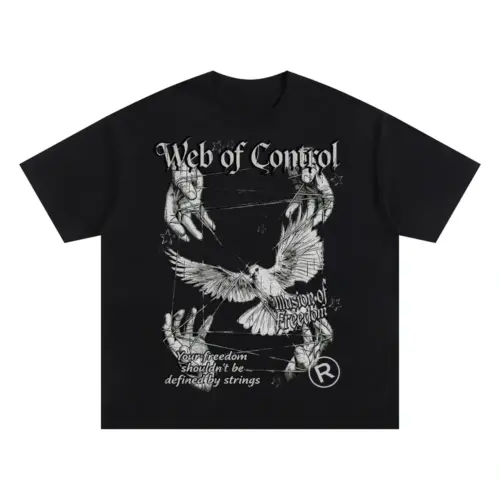 Web Of Control Oversized Black Graphic Tee