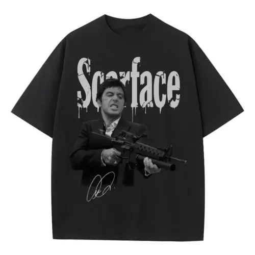 Scarface 'Machine Gun' Heavyweight Oversized Black Graphic Tee