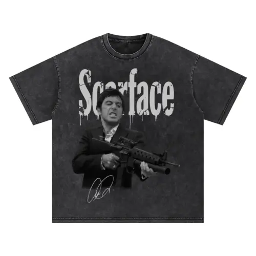 Scarface 'Machine Gun' Oversized Acid Wash T-shirt