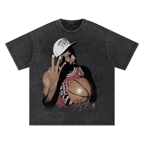 Michael Jordan Three Fingers Up Oversized Acid Wash T-shirt
