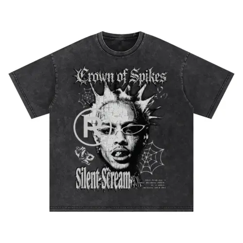 Crown Of Spikes Oversized Acid Wash T-shirt