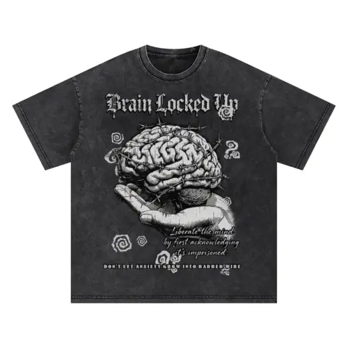 Brain Locked Up Oversized Acid Wash T-shirt