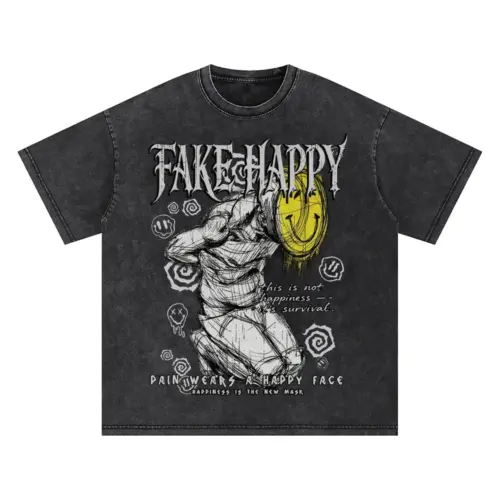 FAKE HAPPY Oversized Acid Wash T-shirt
