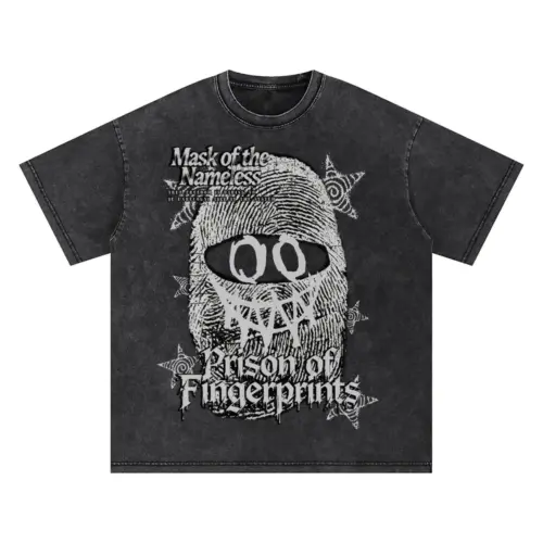 Prison Of Fingerprints Oversized Acid Wash T-shirt