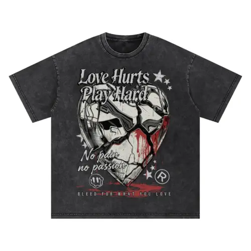 Love Hurts Play Hard Oversized Acid Wash T-shirt