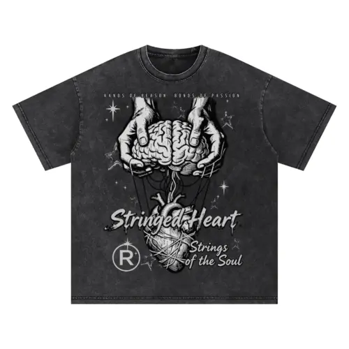Stringed Heart Oversized Acid Wash T-shirt