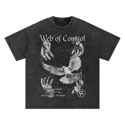 Web Of Control Oversized Acid Wash T-shirt