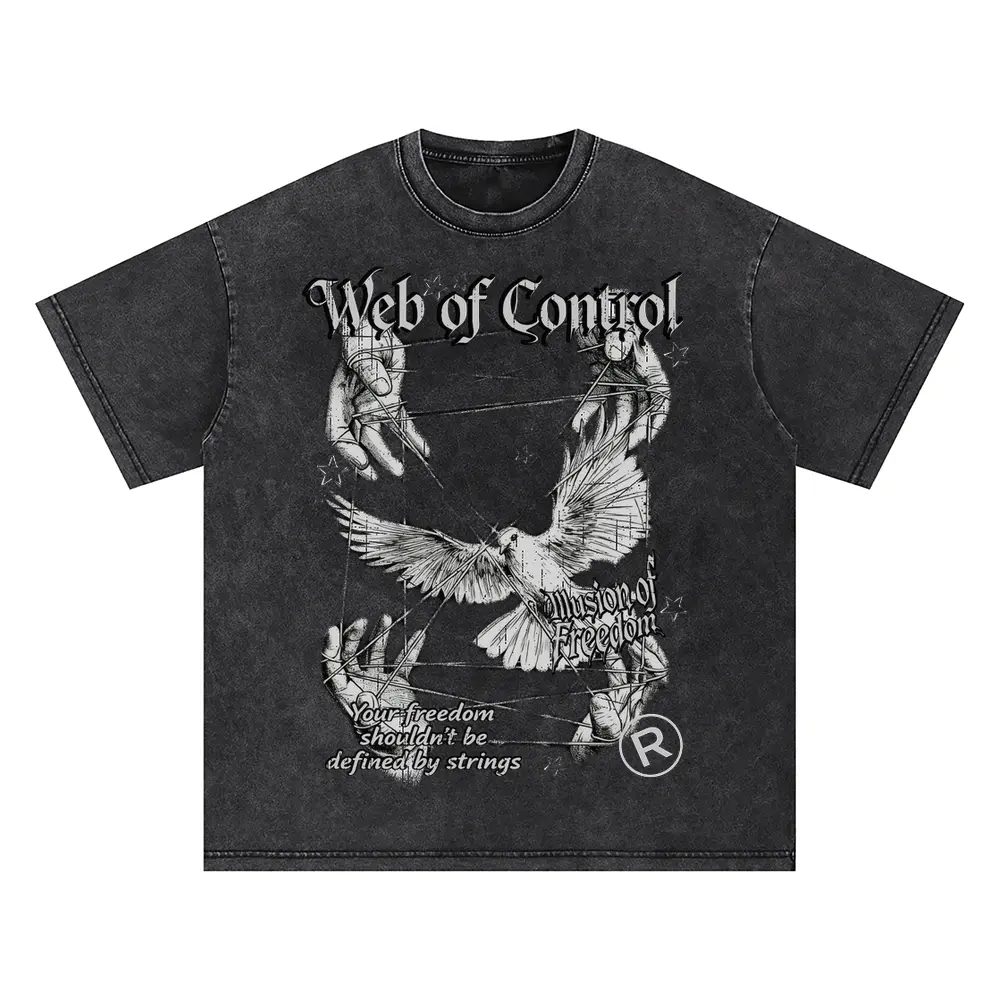Web Of Control Oversized Acid Wash T-shirt