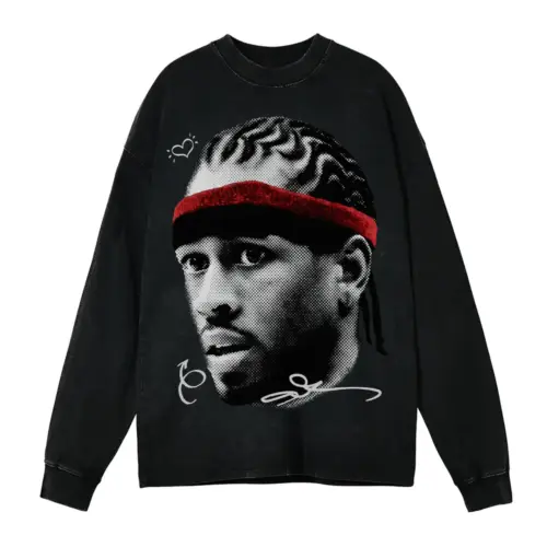 Allen Iverson 'Headband' Acid Wash Oversized Long Sleeve Shirt
