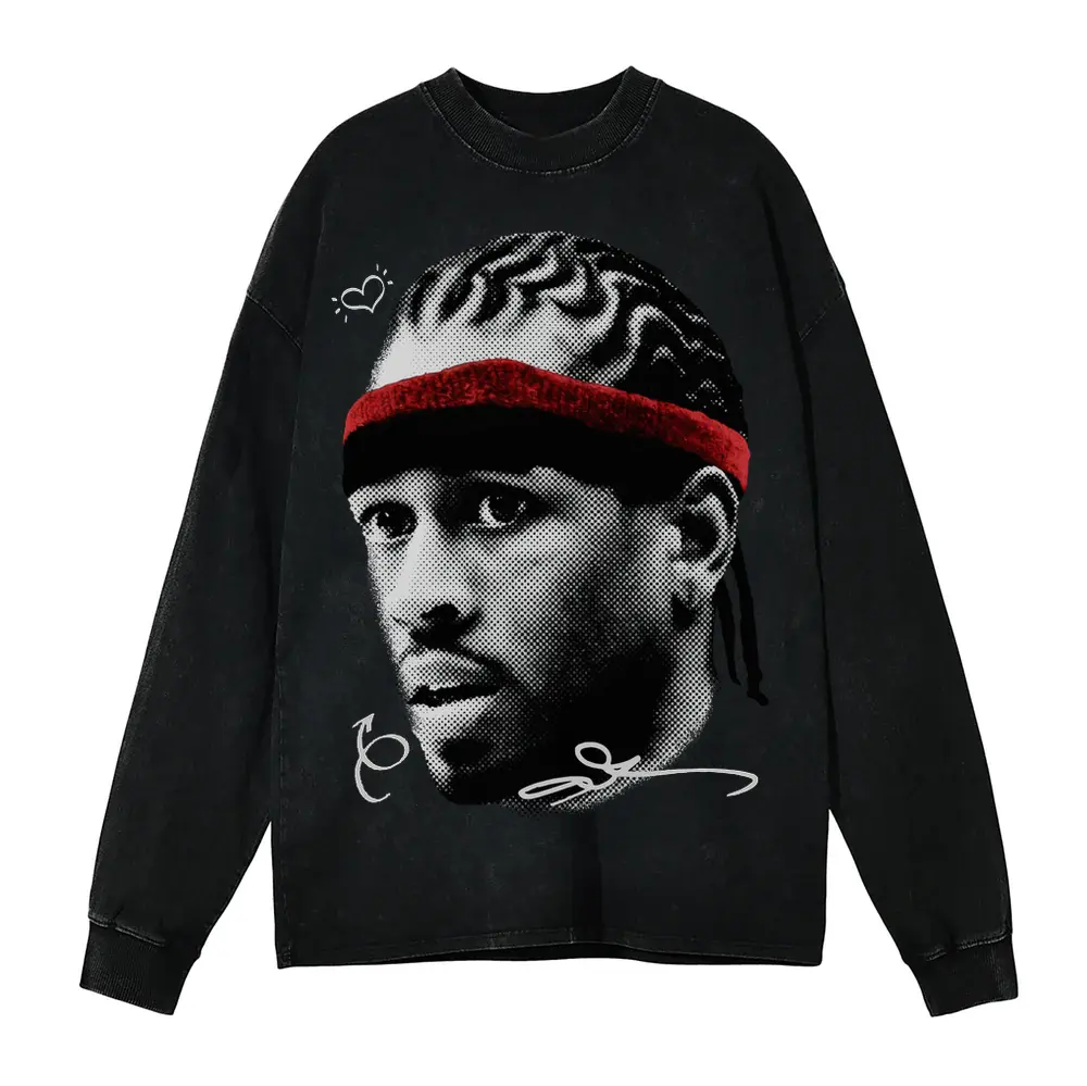 Allen Iverson 'Headband' Acid Wash Oversized Long Sleeve Shirt