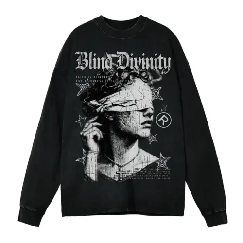 Blind Divinity Acid Wash Oversized Long Sleeve Shirt
