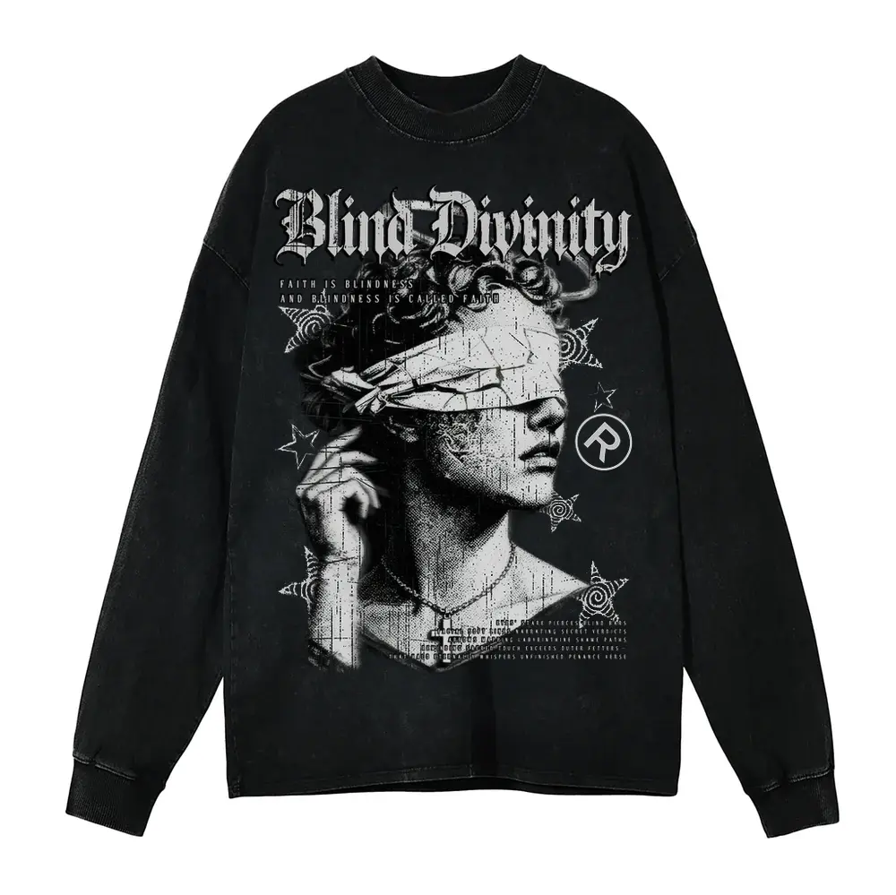 Blind Divinity Acid Wash Oversized Long Sleeve Shirt