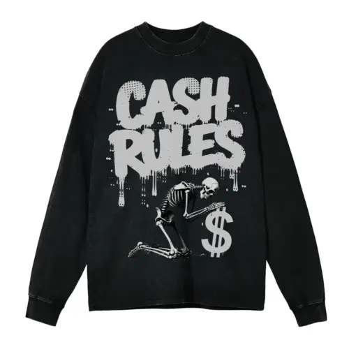 Cash Rules Acid Wash Oversized Long Sleeve Shirt