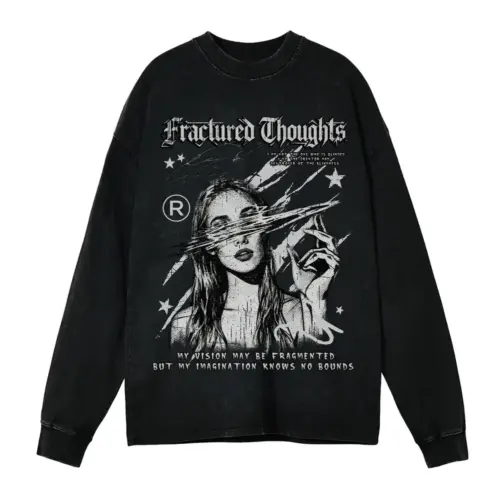 Fractured Thoughts Acid Wash Oversized Long Sleeve Shirt