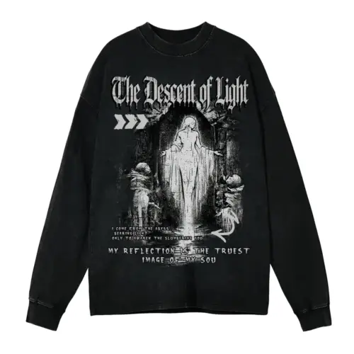 The Descent Of Light Acid Wash Oversized Long Sleeve Shirt
