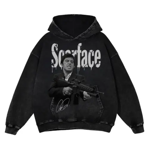 Scarface 'Machine Gun' Acid Wash Oversized Hoodie