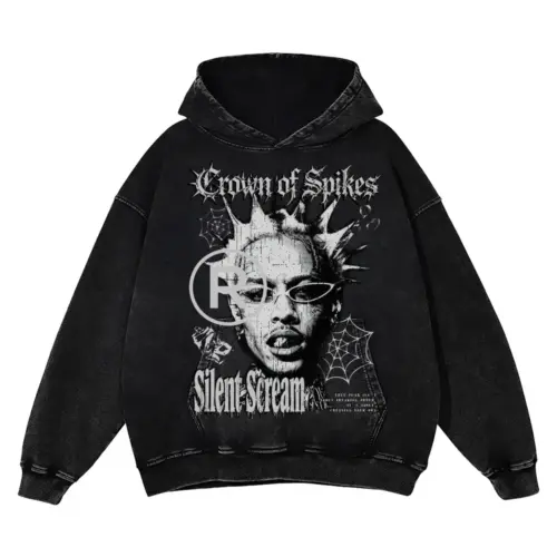Crown Of Spikes Acid Wash Oversized Hoodie