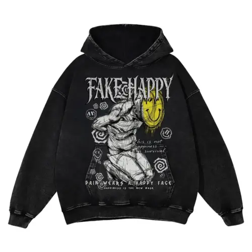 FAKE HAPPY Acid Wash Oversized Hoodie