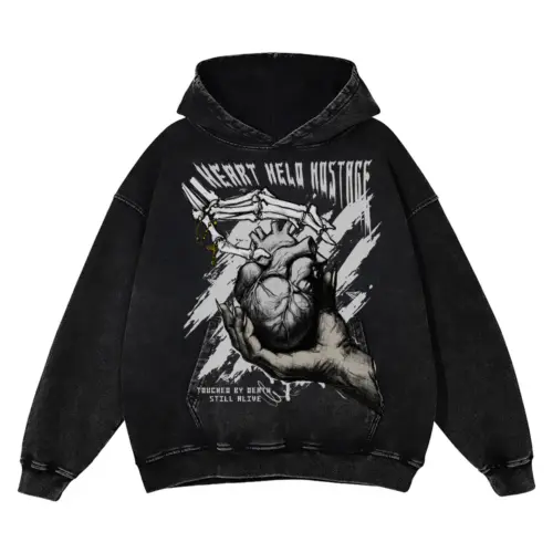 Heart Held Hostage Acid Wash Oversized Hoodie
