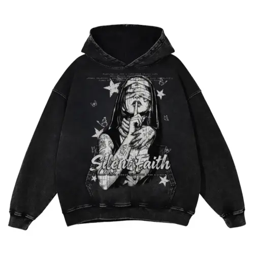 Silent Faith Acid Wash Oversized Hoodie