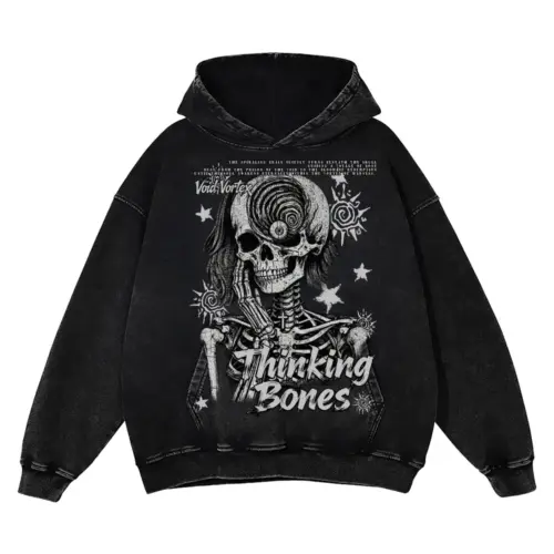 Thinking Bones Acid Wash Oversized Hoodie