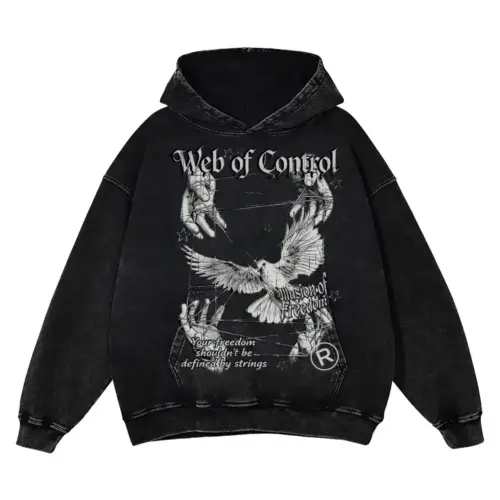 Web Of Control Acid Wash Oversized Hoodie