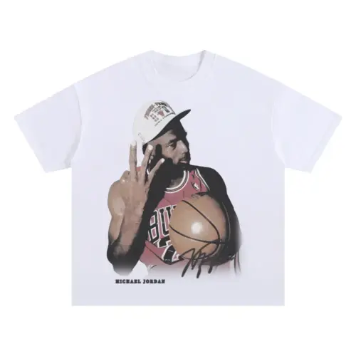 Michael Jordan Three Fingers Up Oversized White Graphic Tee