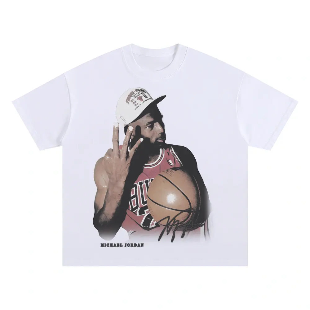 Michael Jordan Three Fingers Up Oversized White Graphic Tee